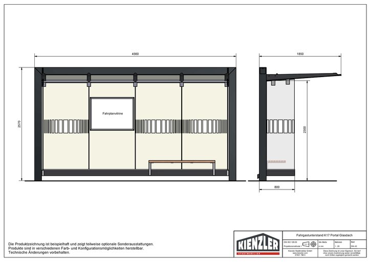 Technische Zeichnung Fahrgastunterstand K17 Portal Glasdach