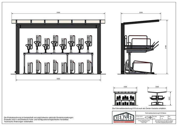 Technische Zeichnung Fahrradüberdachung Basis