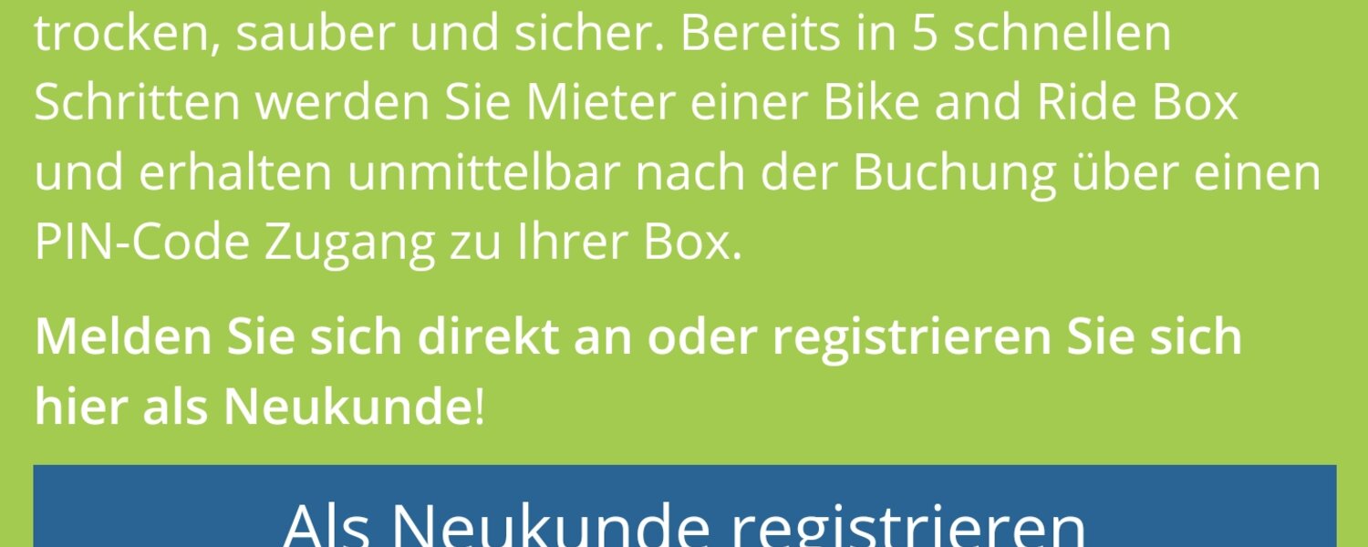 Startbildschirm der "Bike and Ride Box" App