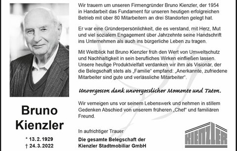 Wir trauern um unseren Firmengründer Bruno Kienzler
