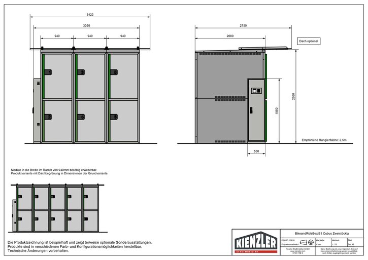 Technische Zeichnung Bike and Ride Box Cubus Zweistöckig