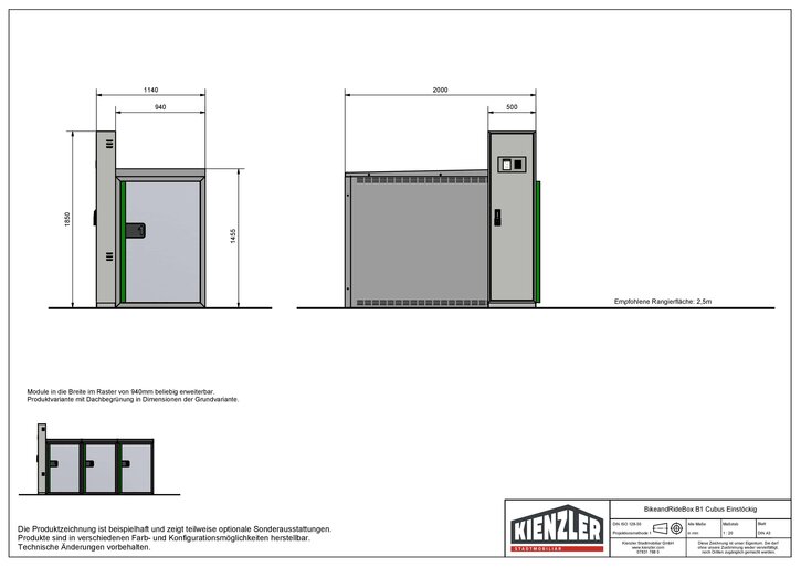 Technische Zeichnung Bike and Ride Box Cubus Einstöckig
