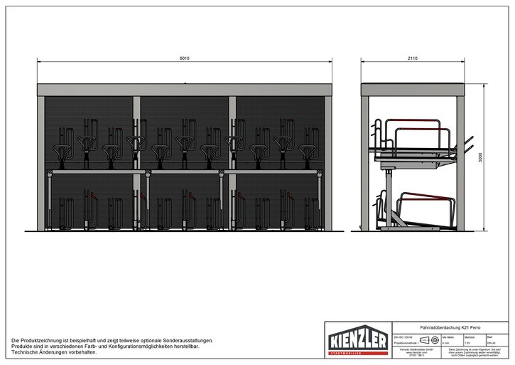 Technische Zeichnung Fahrradüberdachung Ferro