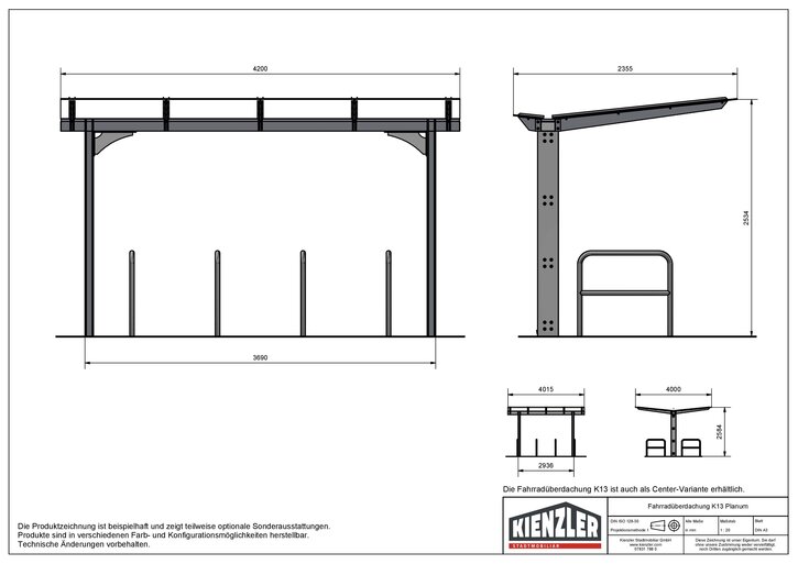 Technische Zeichnung Fahrradüberdachung Planum