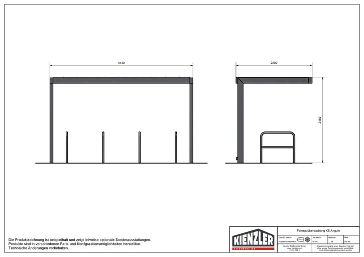 Technische Zeichnung Fahrradüberdachung Angulo