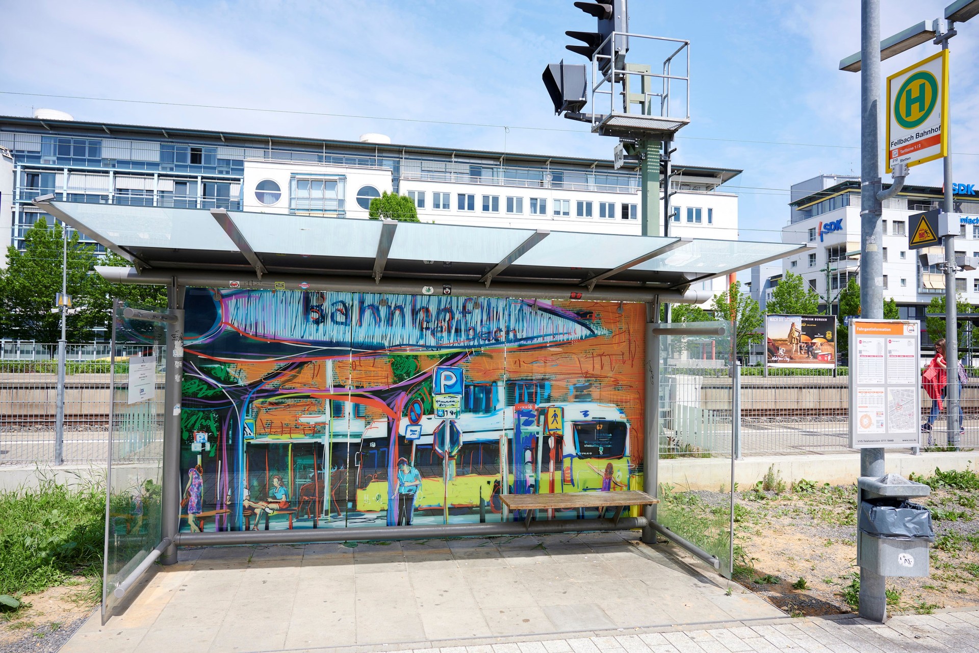 Haltestelle Fellbach Bahnhof nach dem Scheibentausch