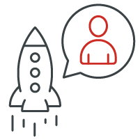 Arbeit bei Kienzler Stadtmobiliar Icon mit Rakete und Person in einer Sprechblase